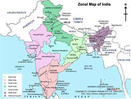 zonal map of india